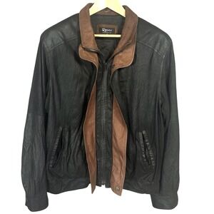 Vintage Remy Leather Bomber Jacket Mens L Black Brown USA Made 38 Large -‎ Flaw